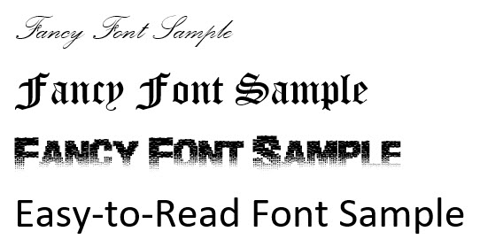 Sample text in three fancy fonts and one plain font