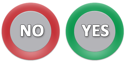 Two round buttons - one with red border labeled "no" and one with green border labeled "yes"