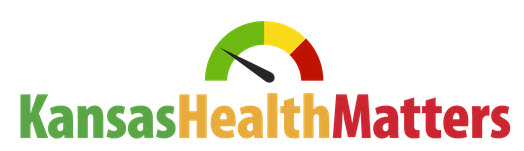 Kansas Health Matters, with a meter showing green, yellow and red. The indicator is in the green.