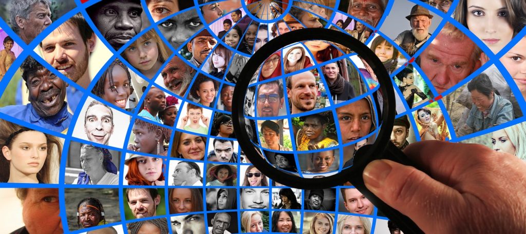 images of people, magnifying glass